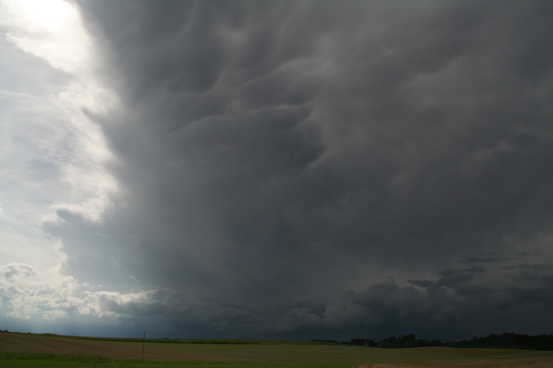 Die Gewitterfront mit Mammatus im Westen (bei Dachau)